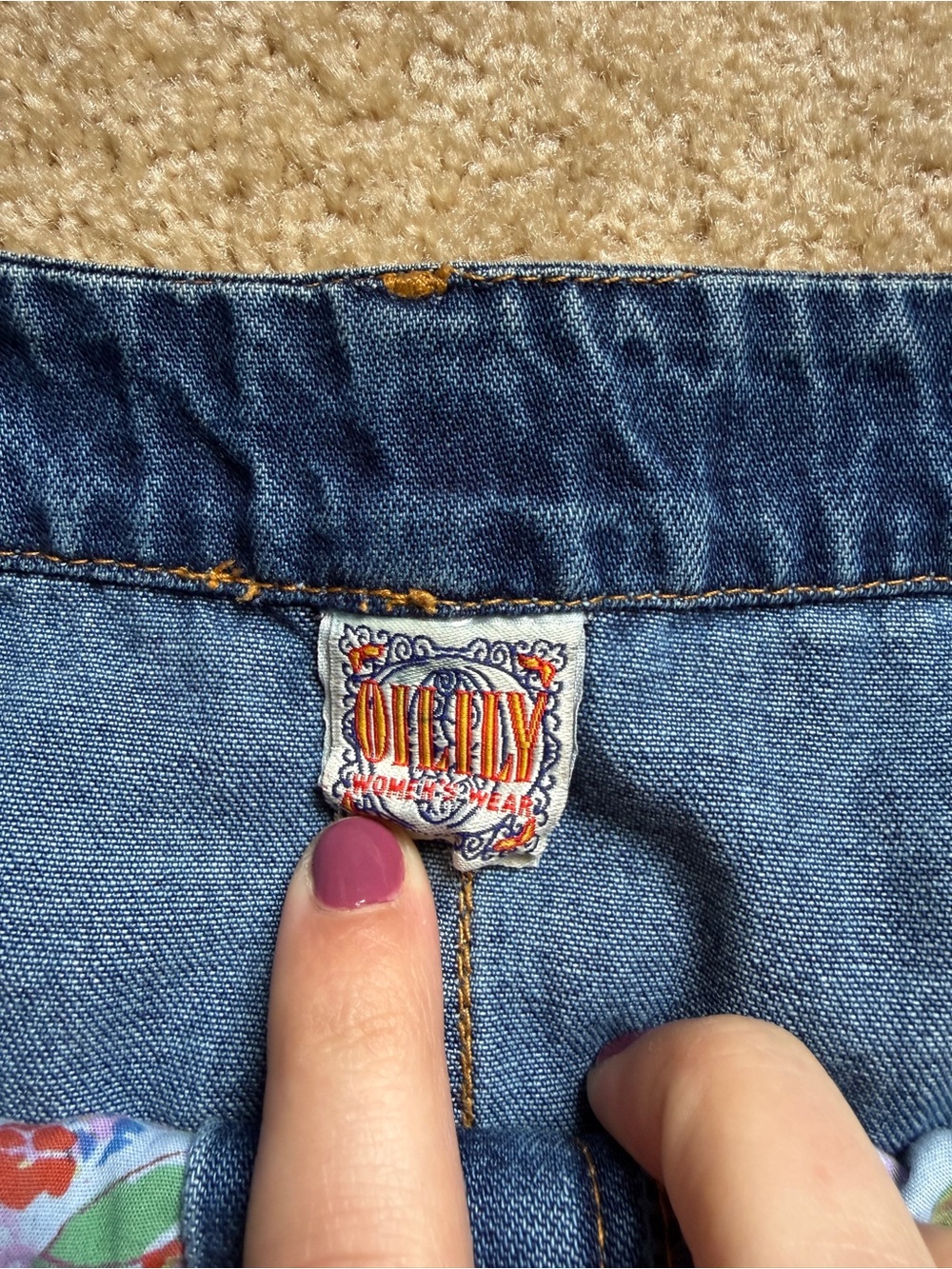 Oilily Blue Denim Mini Skirt with Tropical Embroidery - Picture 6 of 10